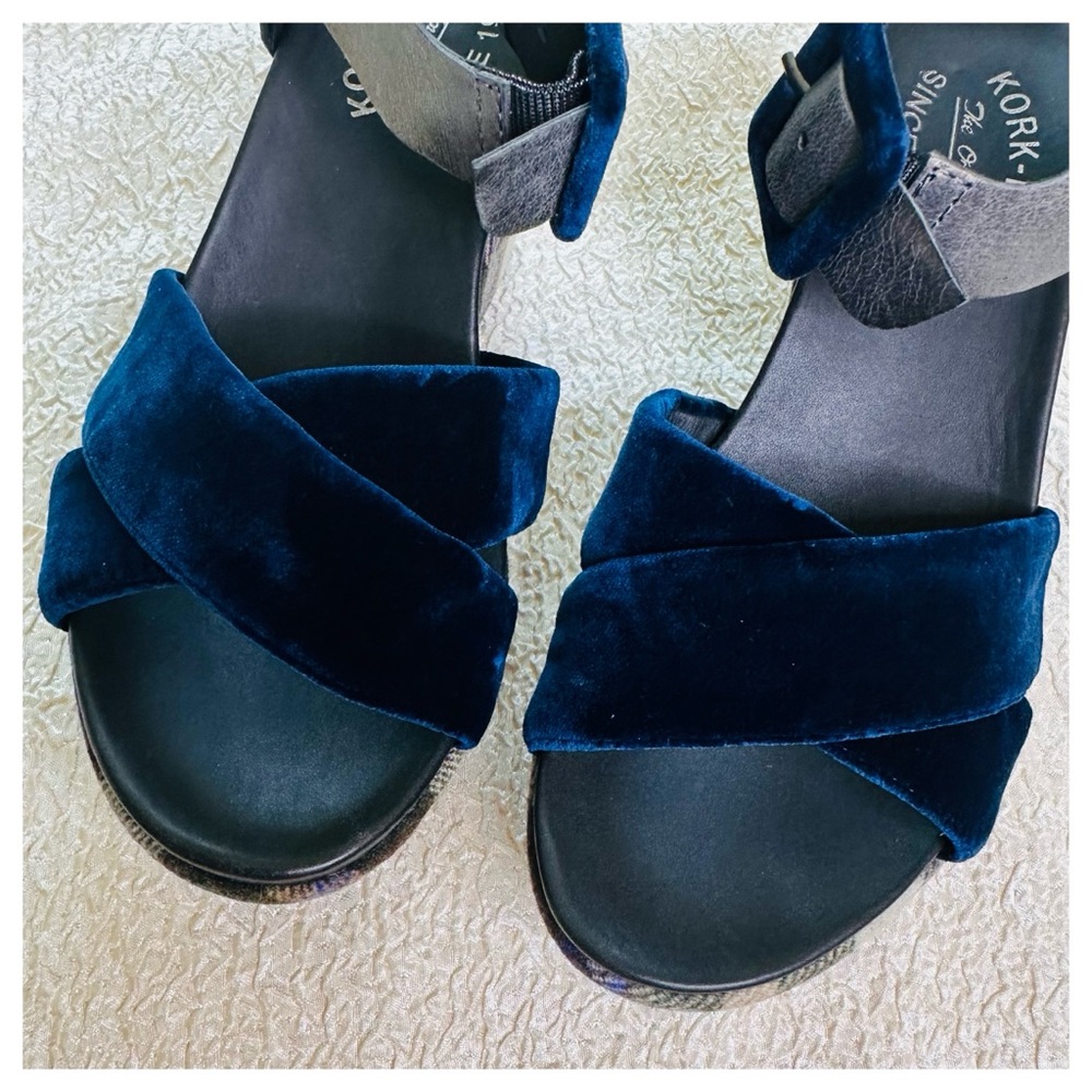 RARE Kork-Ease Plaid Platform Wedge with Velvet Detail & Buckle Strap 6 NEW - Picture 8 of 10